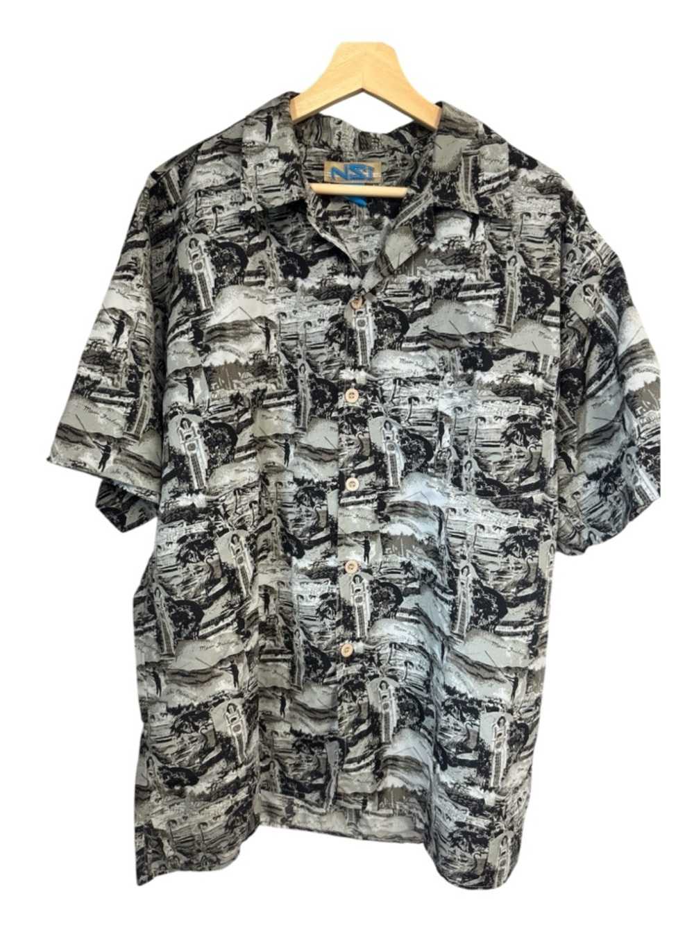 VTG Men’s Button Shirt Novelty Print Travel Vacation 90s Retro Grandpa Size L